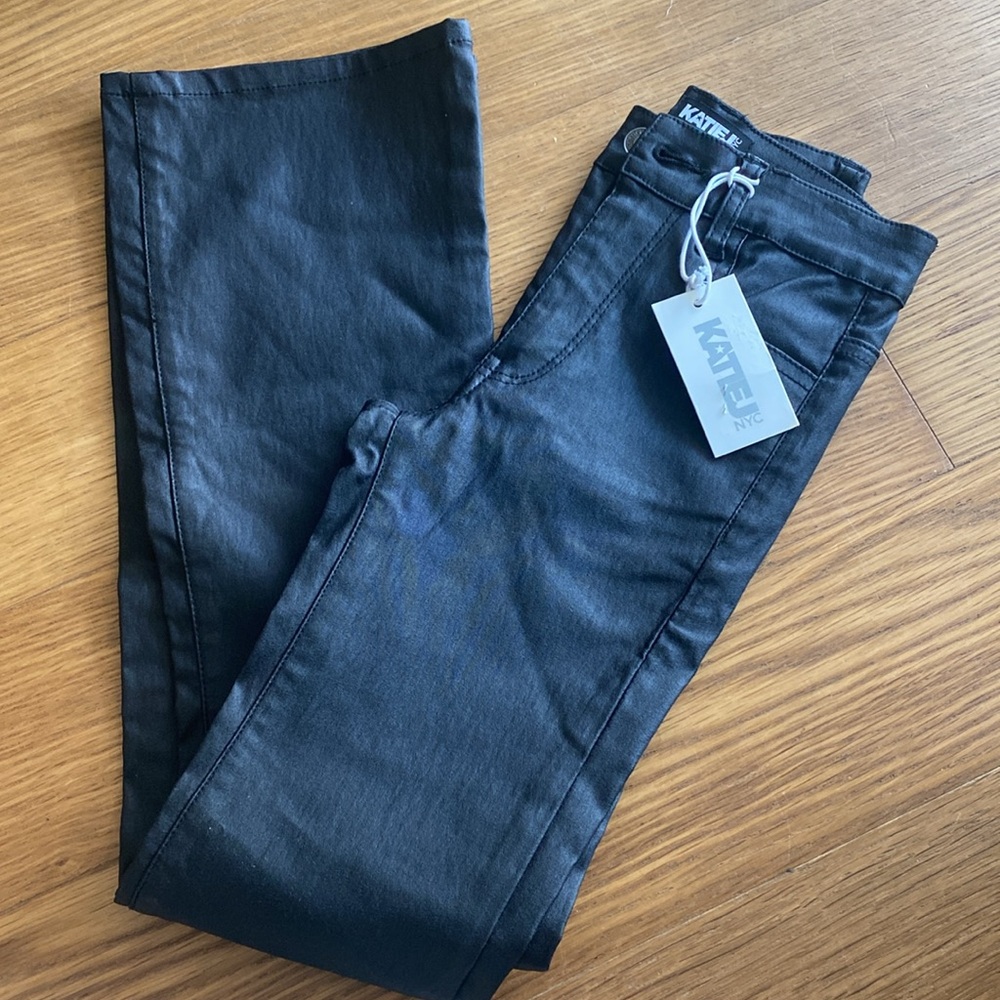 New KatieJ NYC black tween coated  stretch jett pants size 10